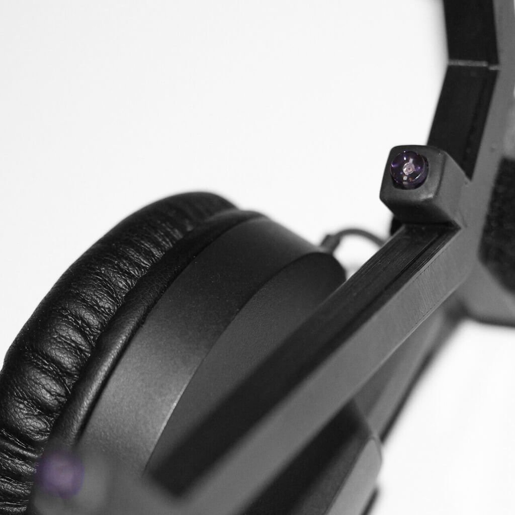 Close-up of the three infrared LEDs on the TrackIT Pro head tracker.