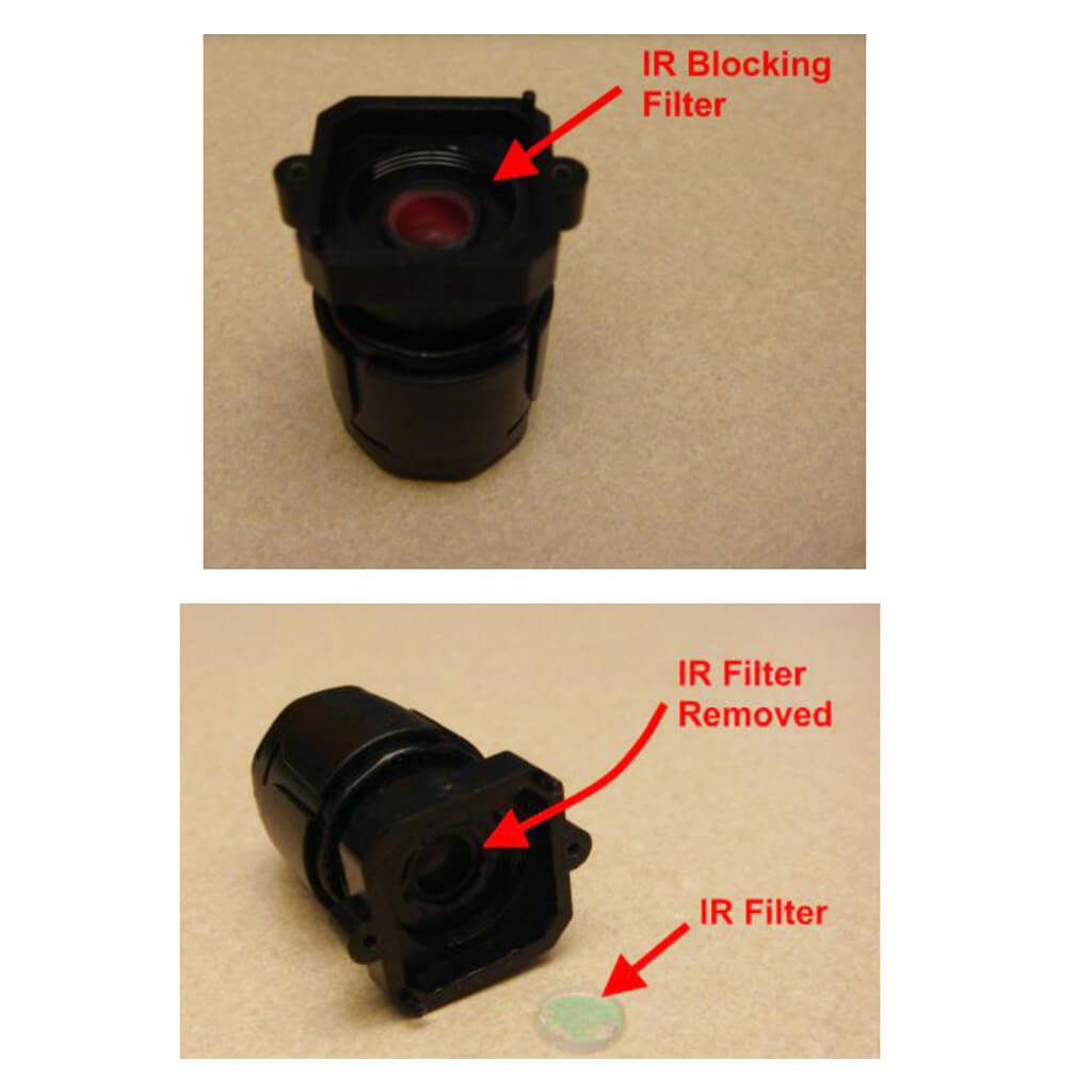 A view of the internal IR blocking filter of the PS3 Eye camera after modification.